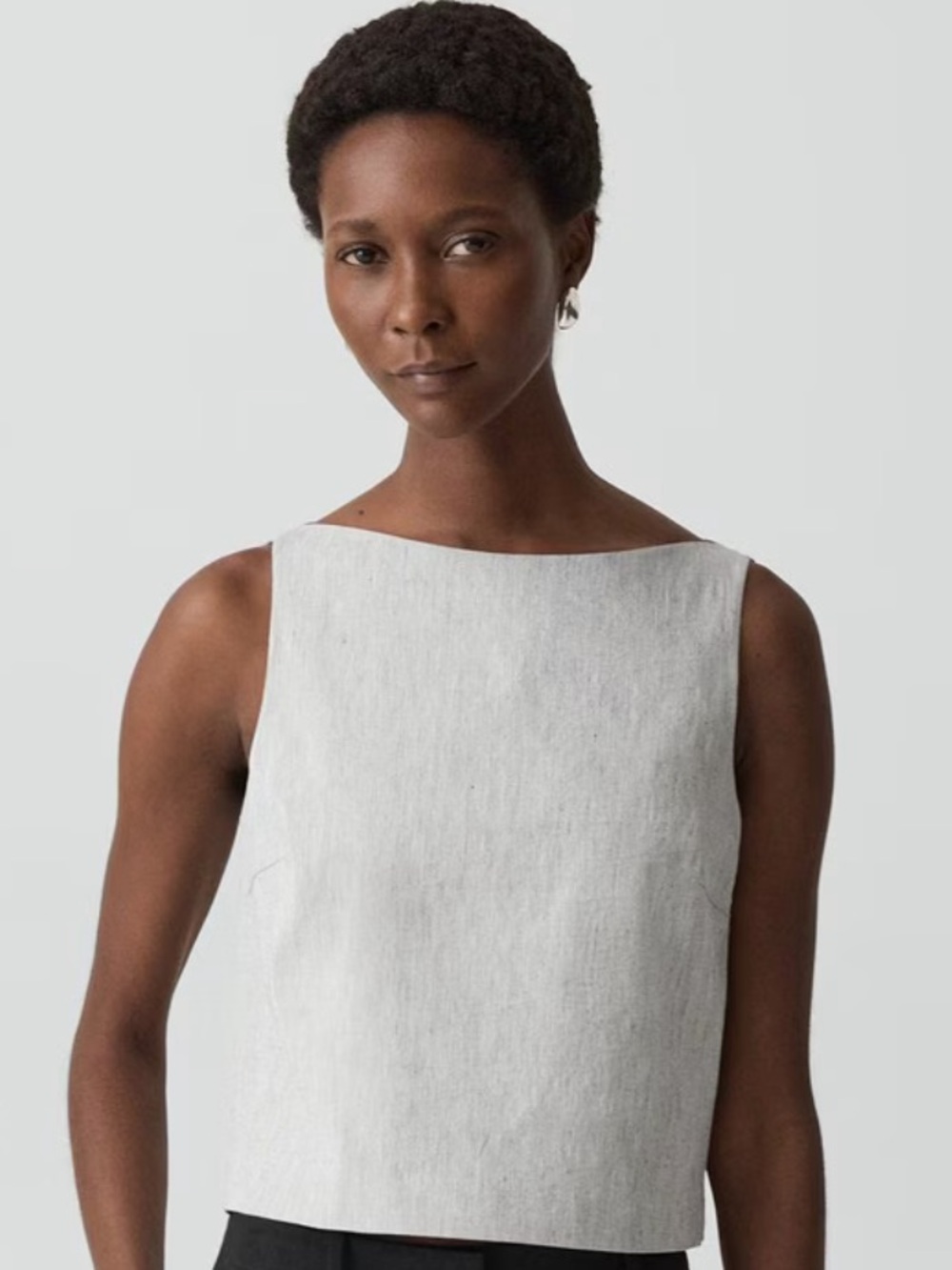 Theory Sleeveless Boatneck Linen-Blend Top in Light Gray
